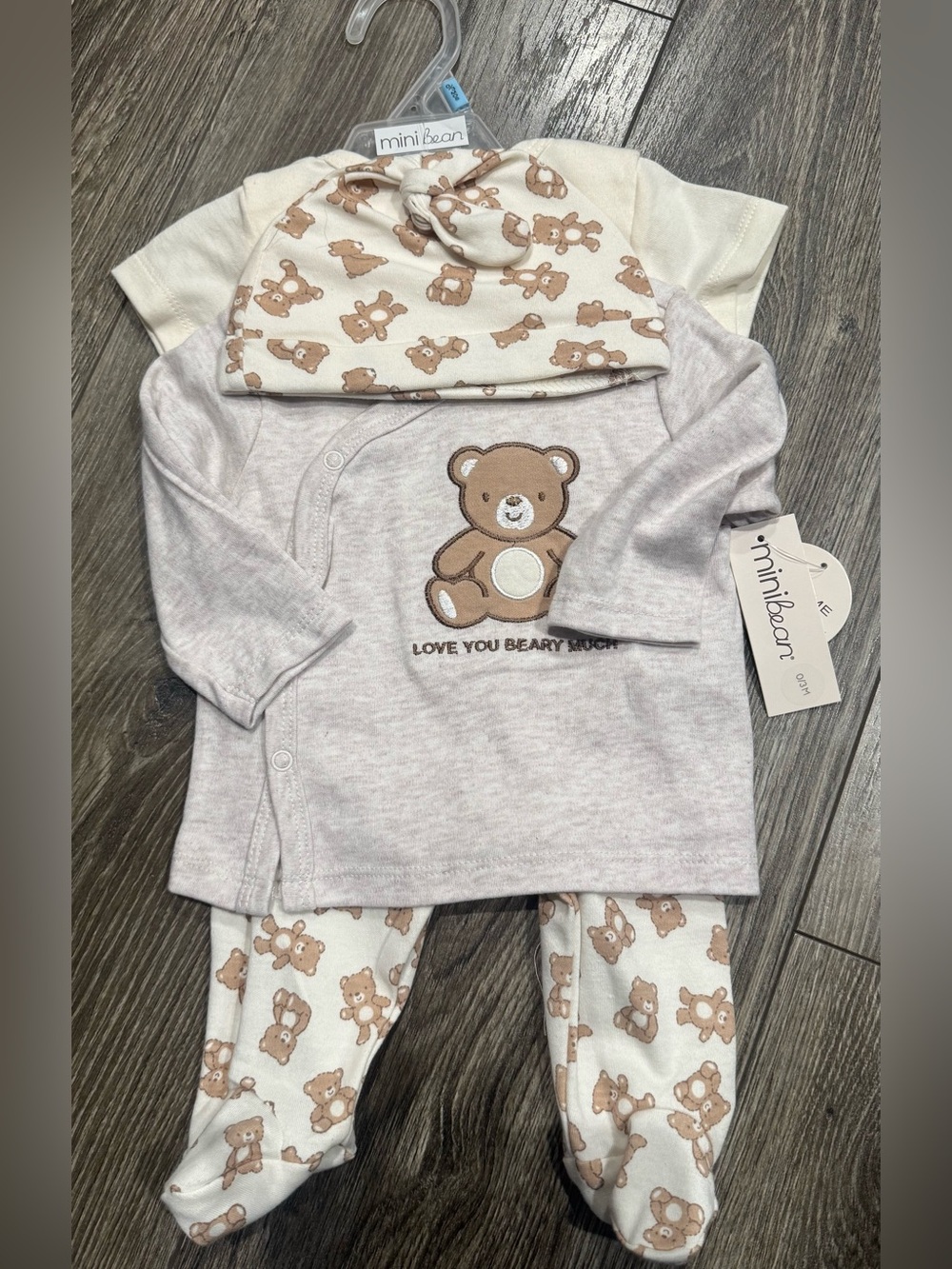 NWT Mini Bean Beige Teddy Bear Baby Pajama Set - Love You Beary Much